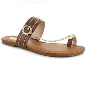 NWT G by Guess Brown Sandals with Gold Chain Detail Size 7